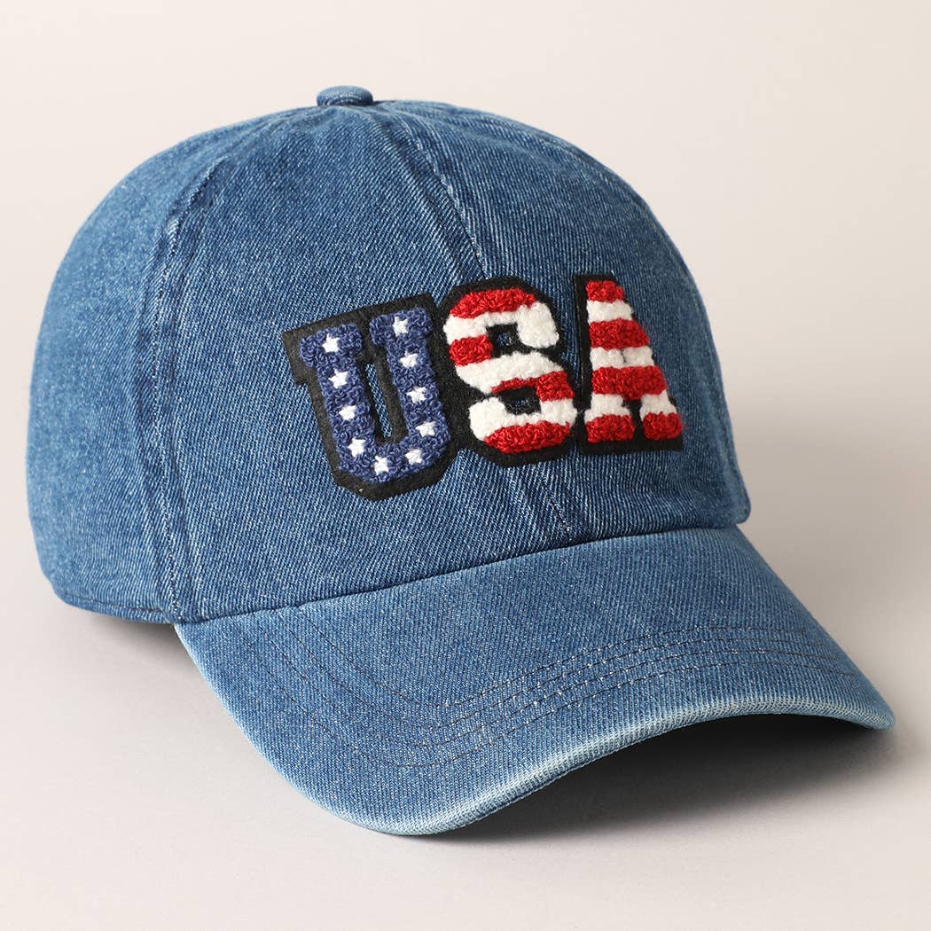 US Themed USA Letter Chenille Patch Baseball Cap