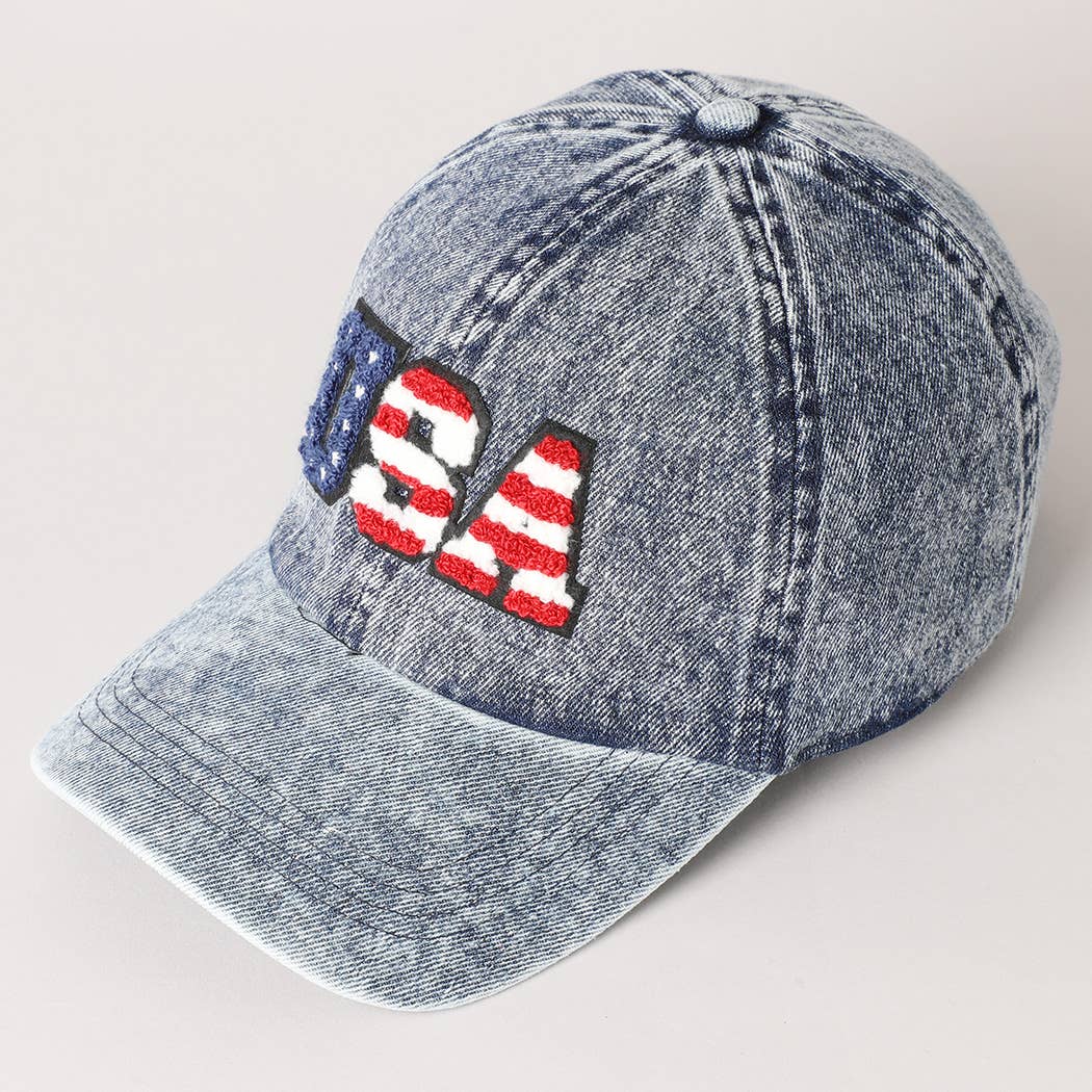 US Themed USA Letter Chenille Patch Baseball Cap