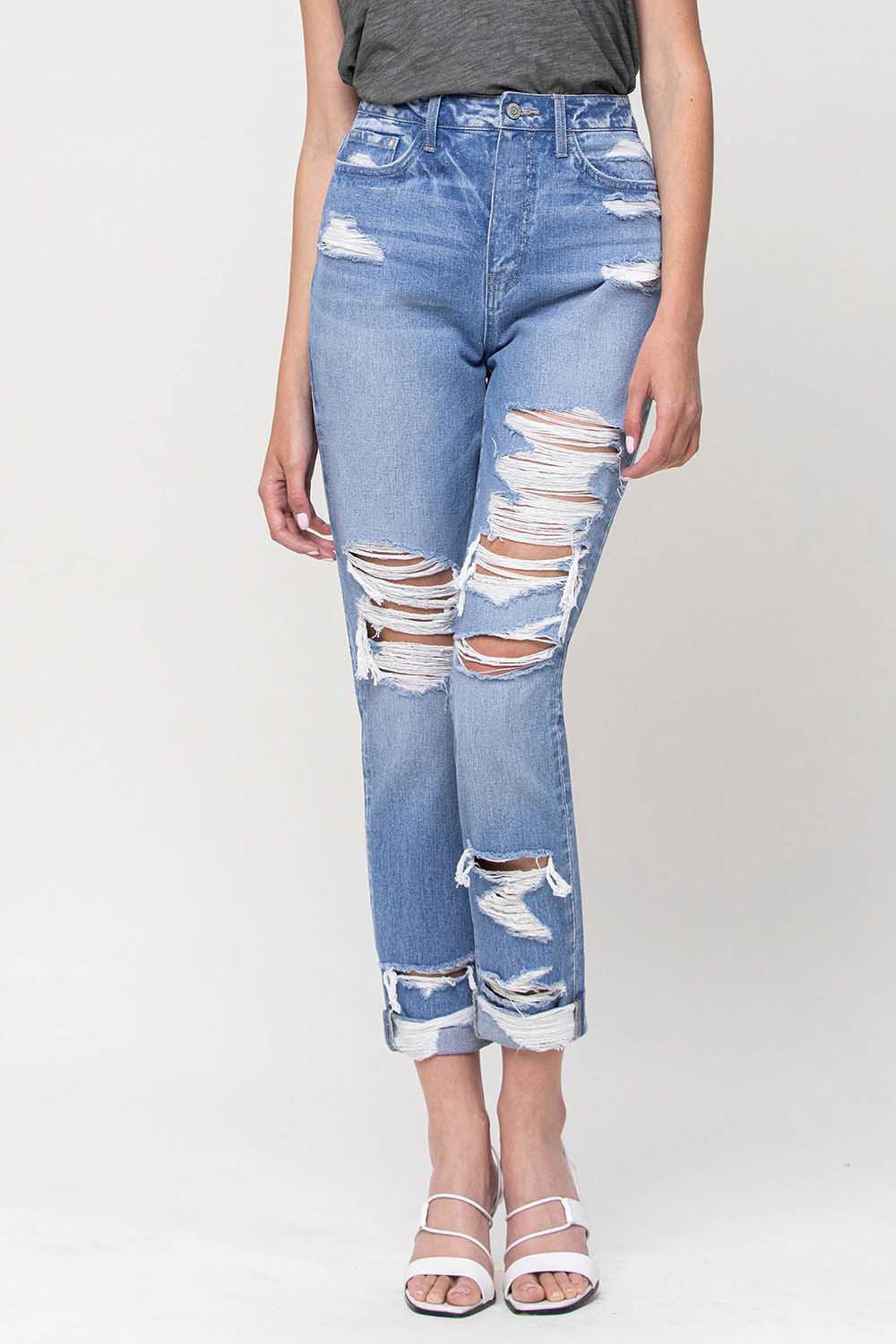 ELASTIC BLUE MOM JEANS