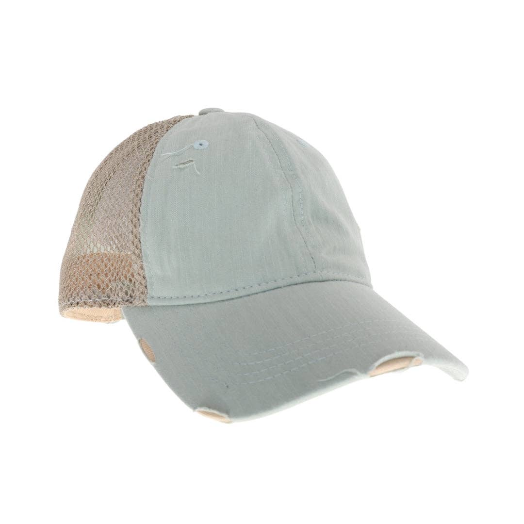 Solid Cotton C.C High Pony Ball Cap with Side Net Panels