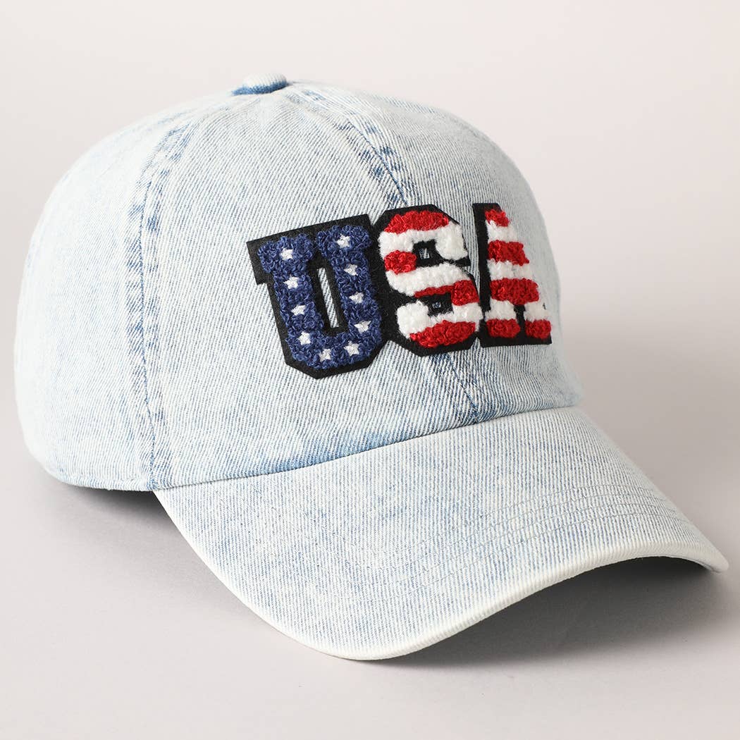 US Themed USA Letter Chenille Patch Baseball Cap