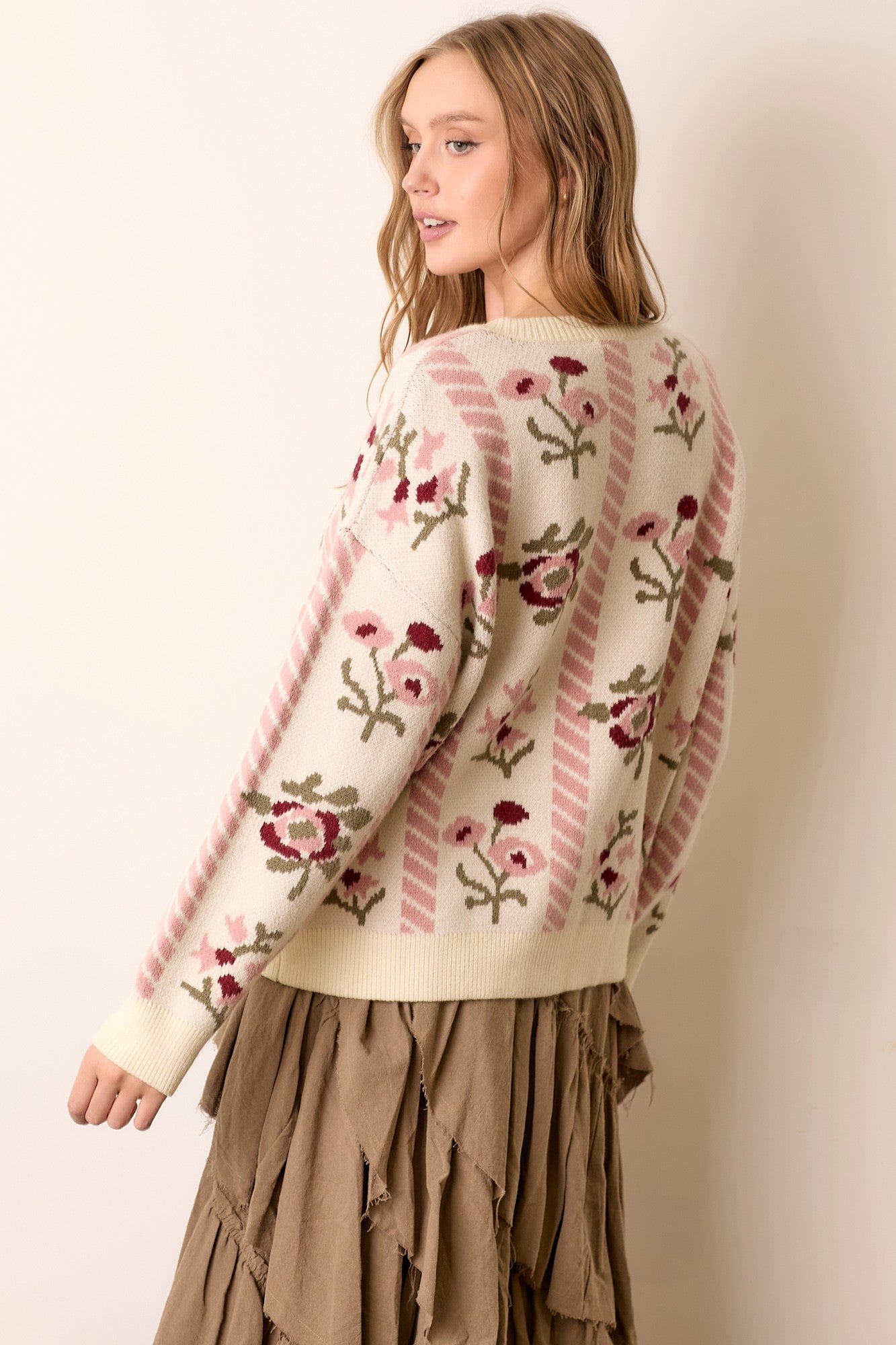 FLORAL INTARSIA CARDIGAN