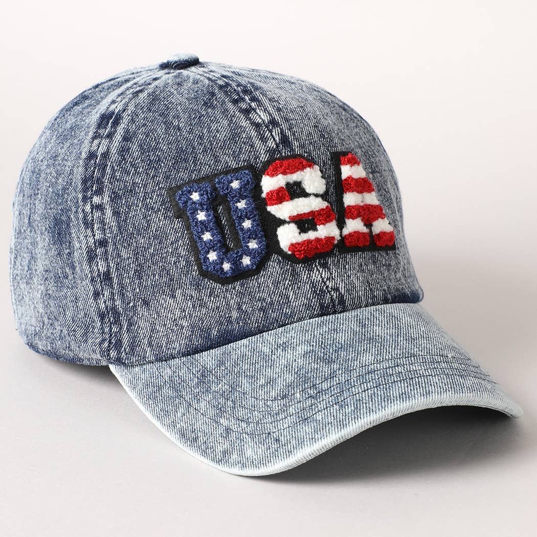 US Themed USA Letter Chenille Patch Baseball Cap