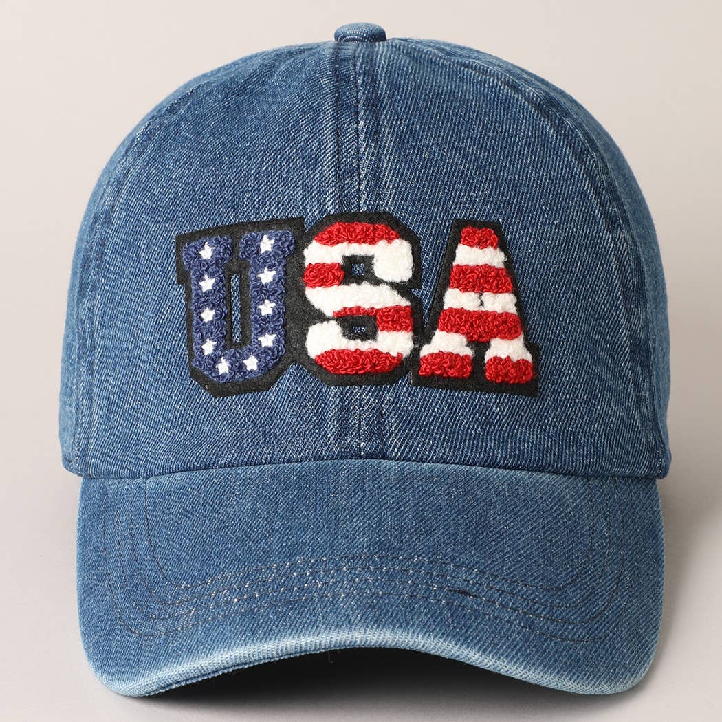 US Themed USA Letter Chenille Patch Baseball Cap