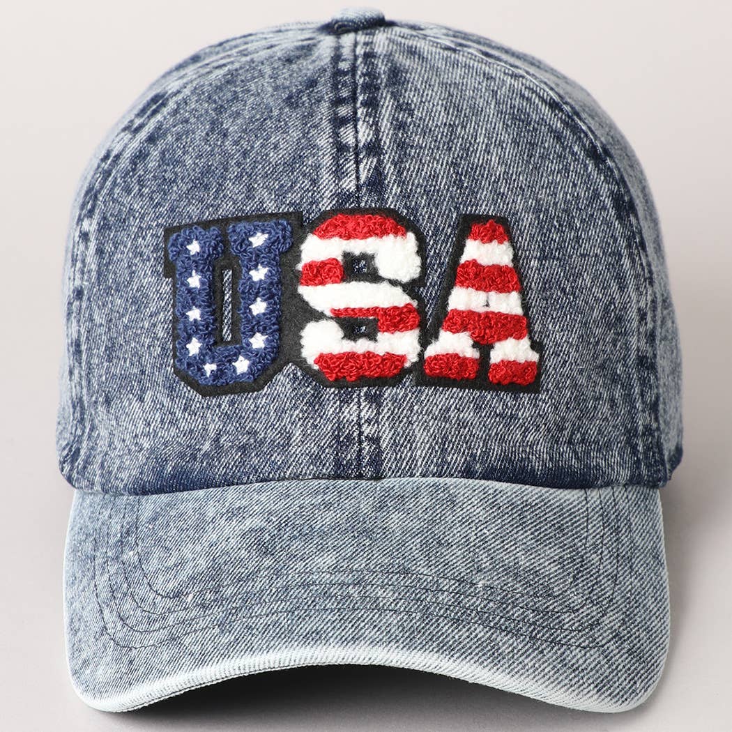 US Themed USA Letter Chenille Patch Baseball Cap