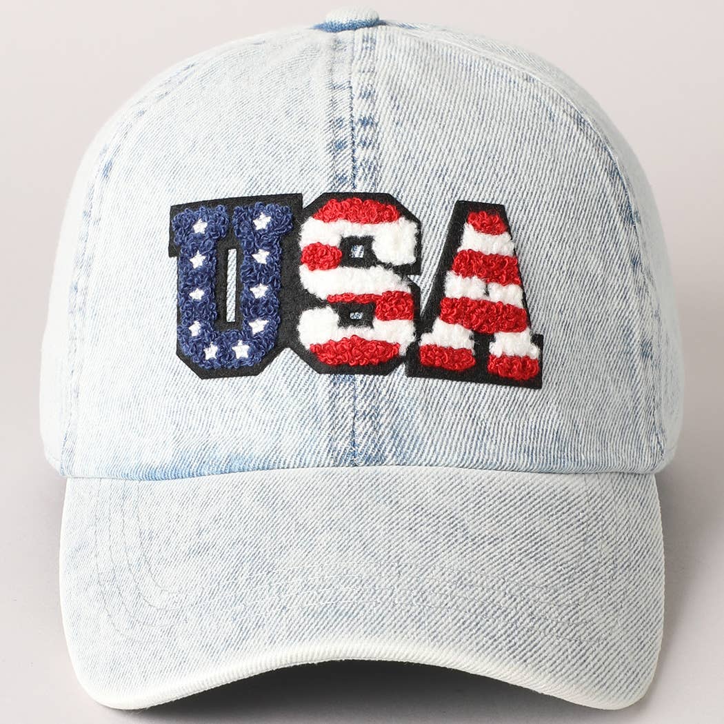 US Themed USA Letter Chenille Patch Baseball Cap