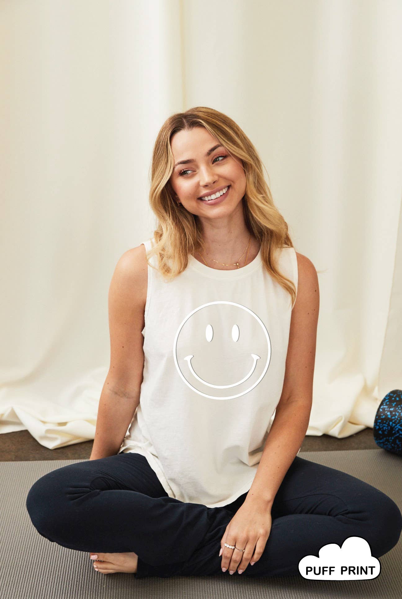 SMILEY FACE Puff Print  Mineral Graphic Tank Top