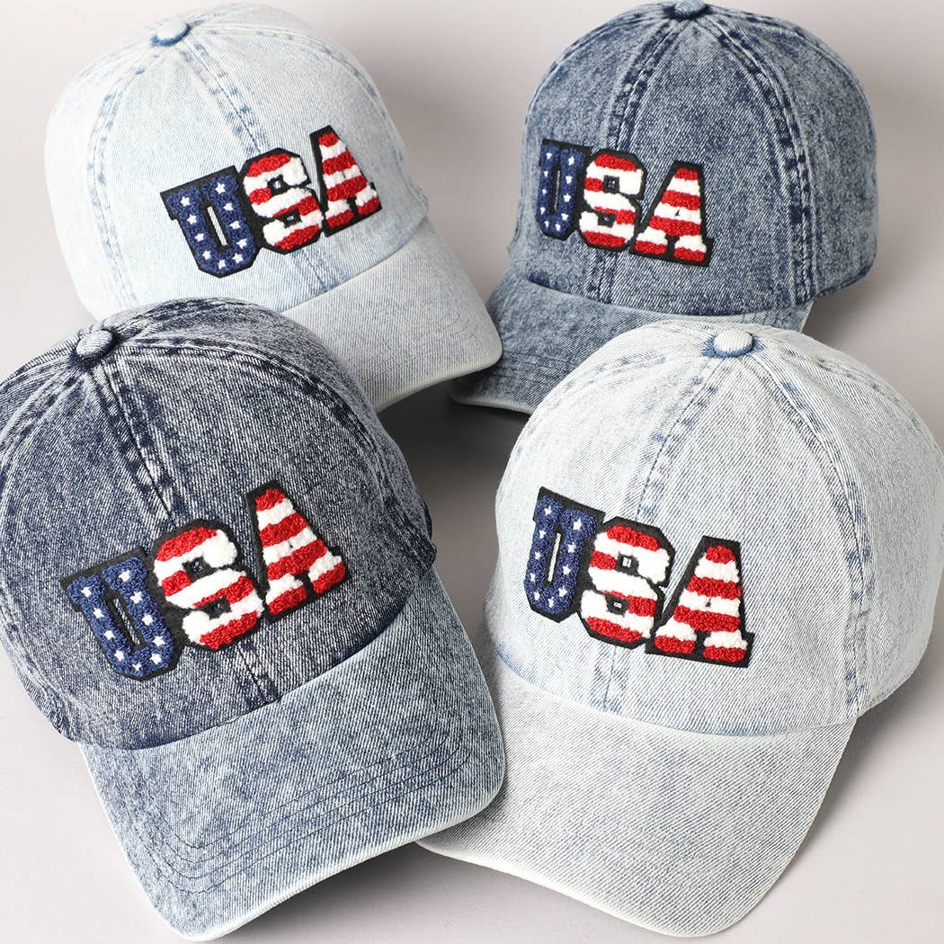 US Themed USA Letter Chenille Patch Baseball Cap