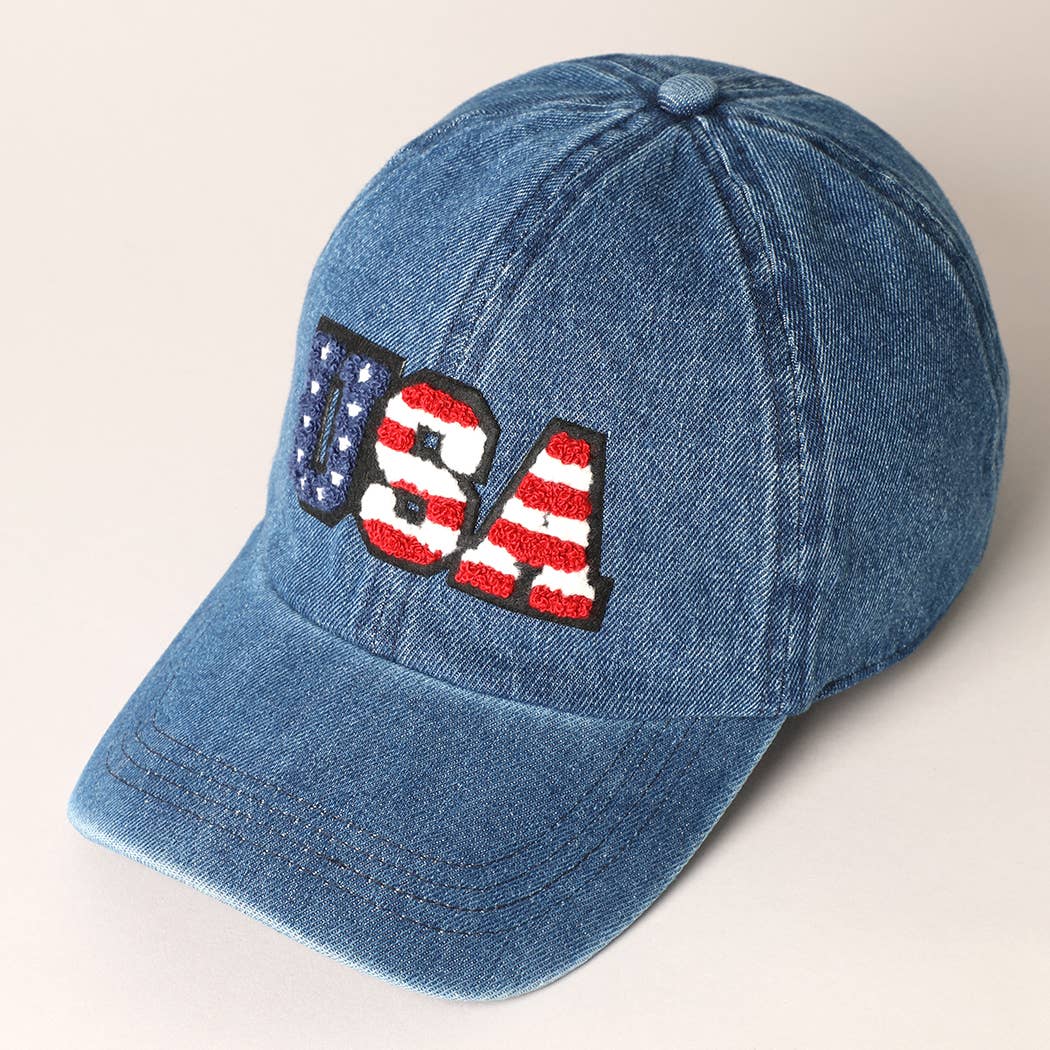 US Themed USA Letter Chenille Patch Baseball Cap