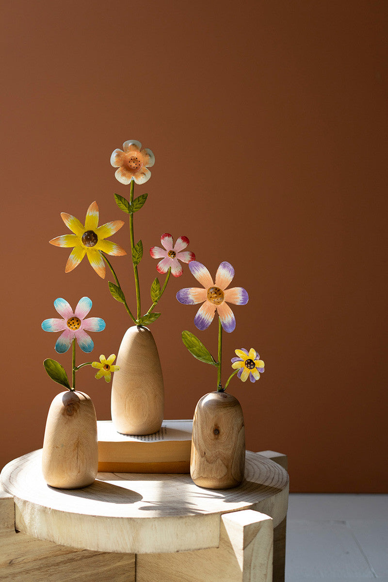 Metal Flowers with Wooden Bases