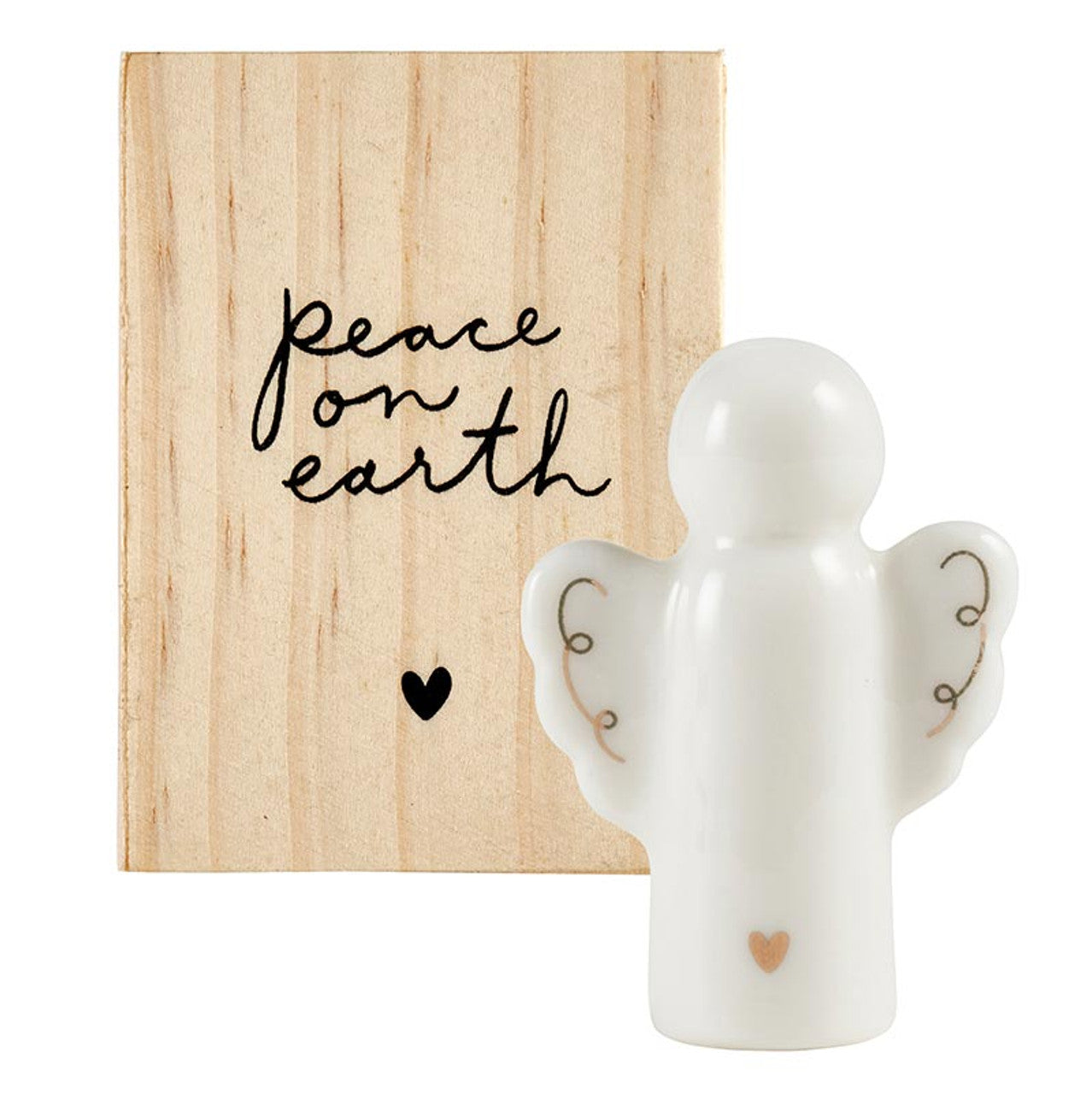 Ceramic Figurine Pine Wood Box - Angel