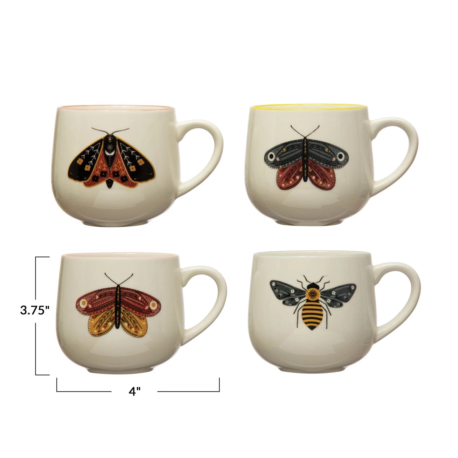 12 oz. Stoneware Mug w/ Insect & Colored Rim