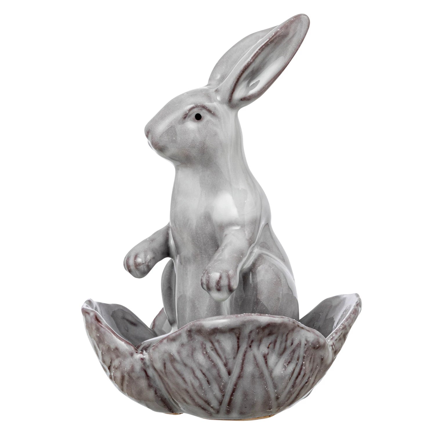 Stoneware Rabbit w/ Flower Shaped Bowl