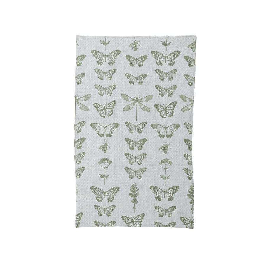 Microfibre Tea Towel w/ Insects & Flowers Pattern