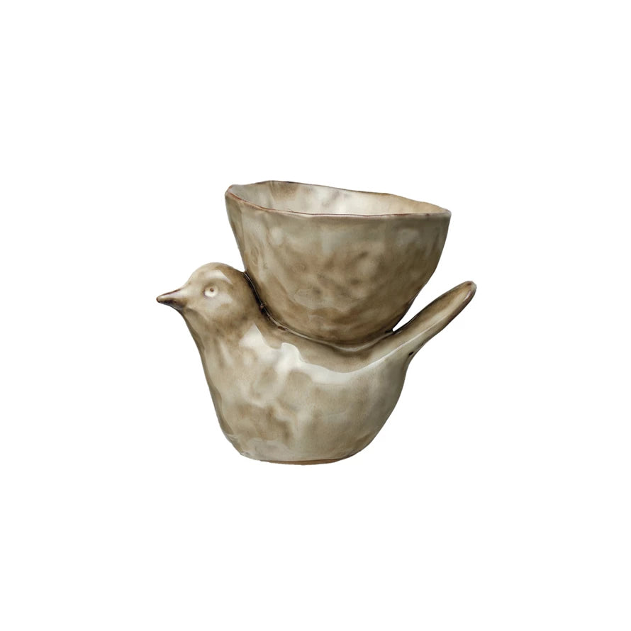 Stoneware Bird w/ Bowl