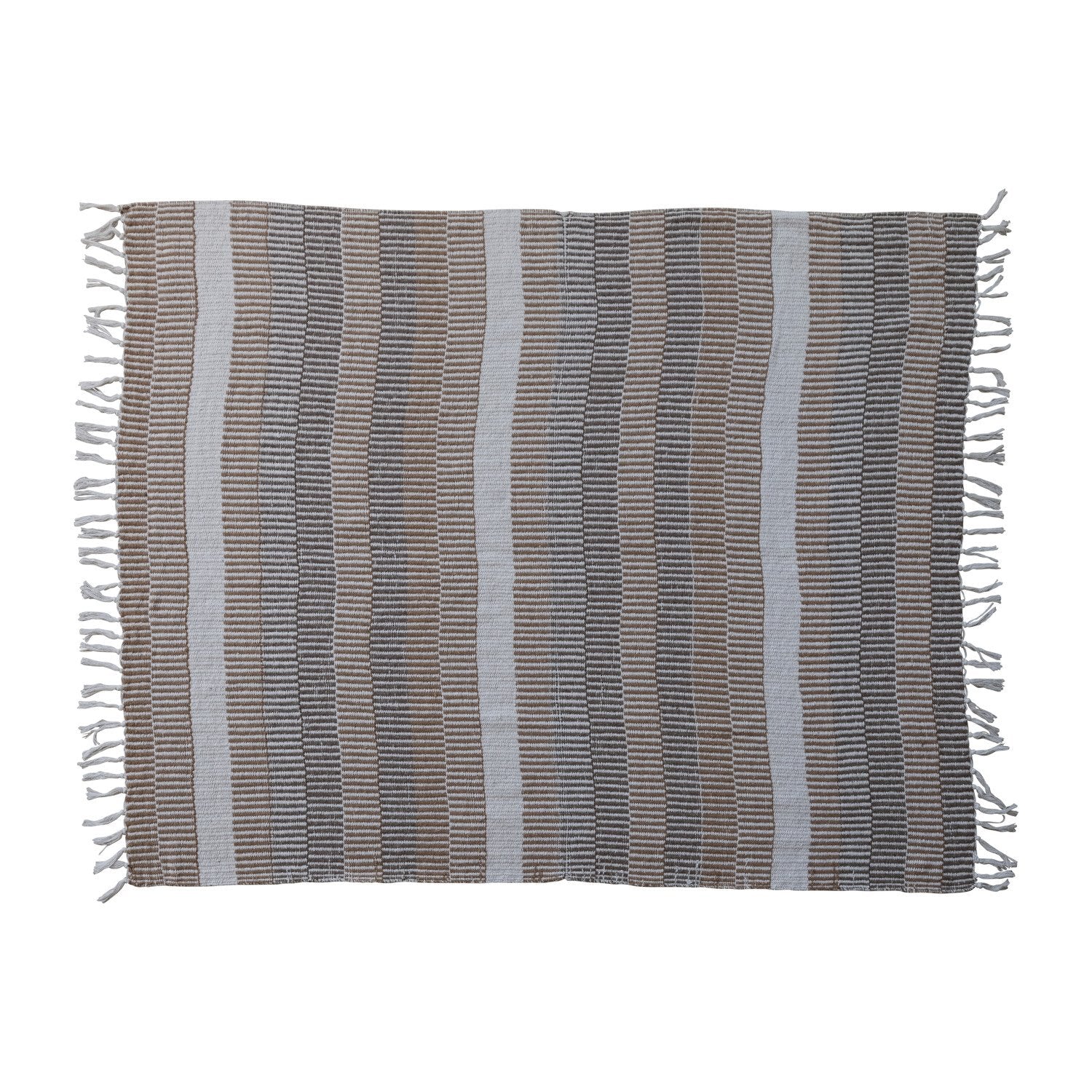 Cotton Blend Throw with Stripes & Fringe