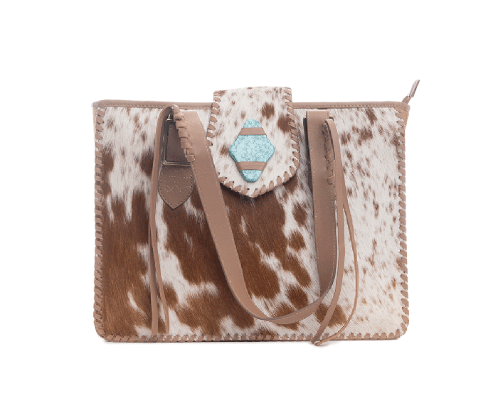 Carrington Club Leather And Hairon Bag in Brown & White Hide